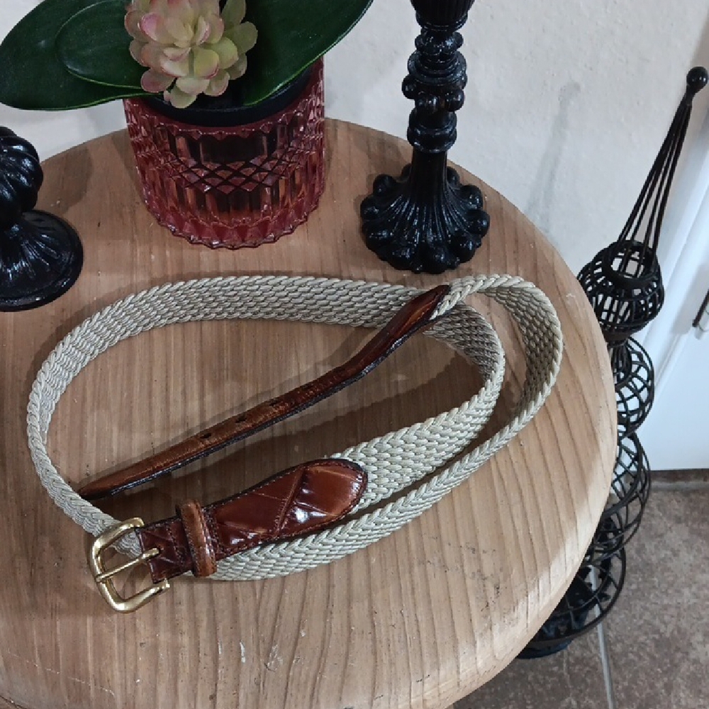 Brighton Croc & Cream Braided Belt W Solid Brass Buckle